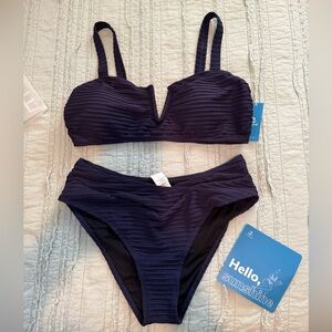 Cupshe Navy Blue Textured Bikini Set